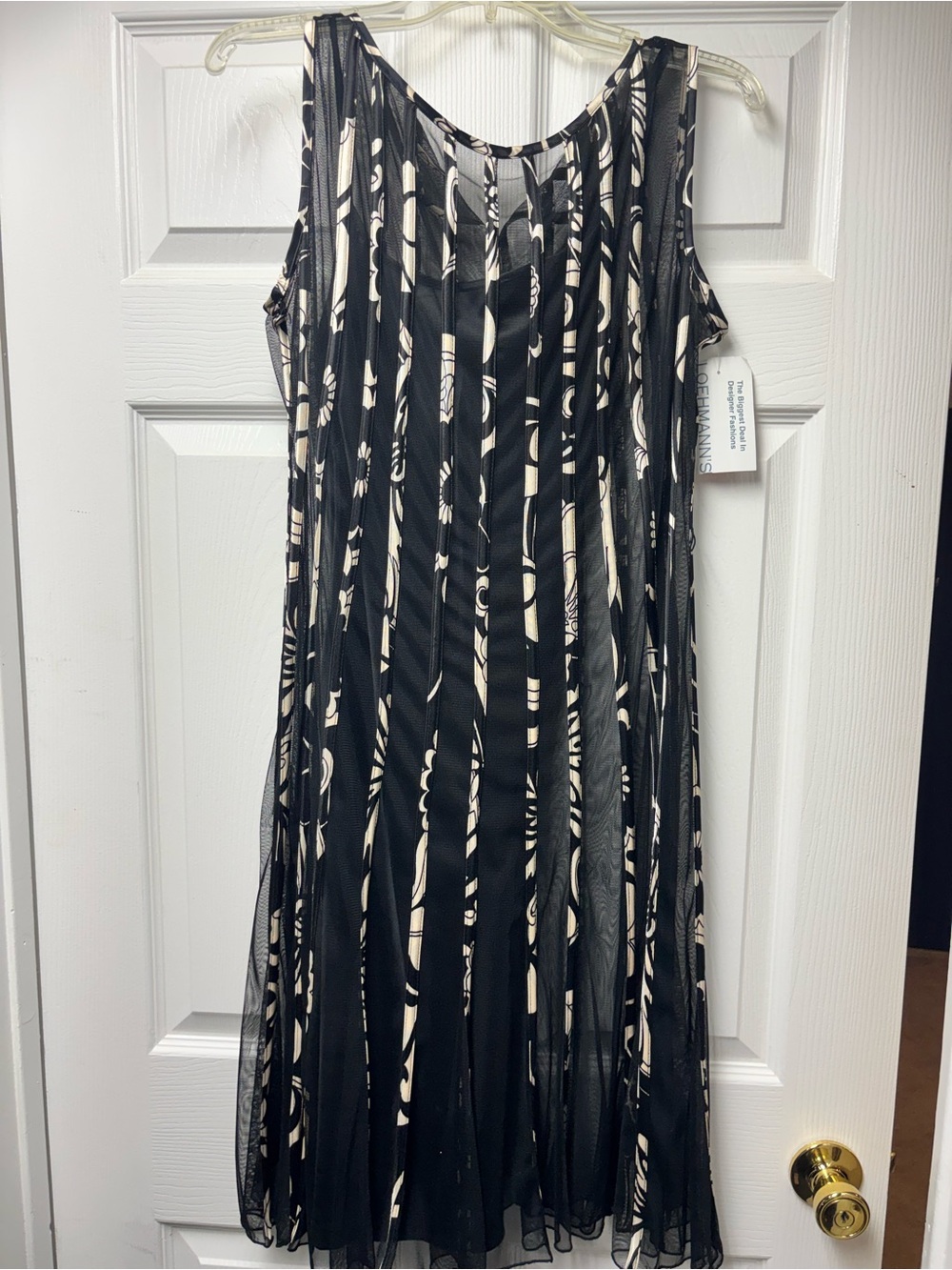 Sandra Darren Black and Ivory Layered Mesh Midi Dress
